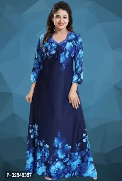 Elegant Satin Printed Nighty for Women-thumb0