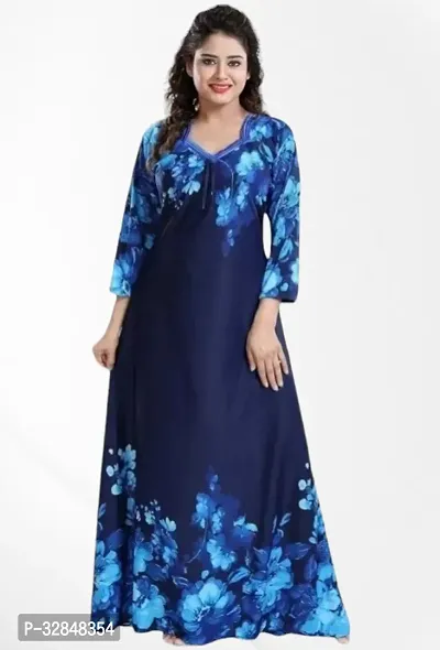 Elegant Satin Printed Nighty for Women-thumb0