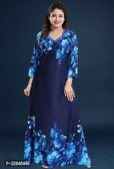 Elegant Satin Printed Nighty for Women-thumb0