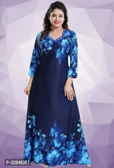 Elegant Satin Printed Nighty for Women-thumb0