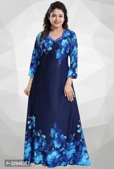 Elegant Satin Printed Nighty for Women-thumb0