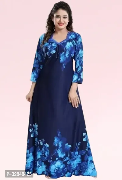 Elegant Satin Printed Nighty for Women-thumb0