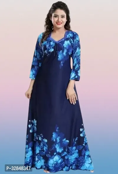 Elegant Satin Printed Nighty for Women-thumb0