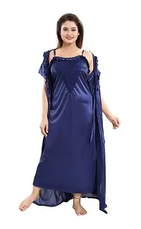 Elegant Satin Embroidered Nighty with Robe for Women-thumb1