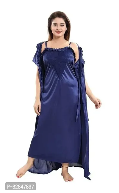 Elegant Satin Embroidered Nighty with Robe for Women-thumb2