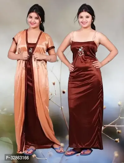 Stylish Satin Nighty with Robe for Women-thumb0