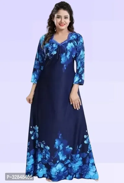 Elegant Satin Printed Nighty for Women-thumb0