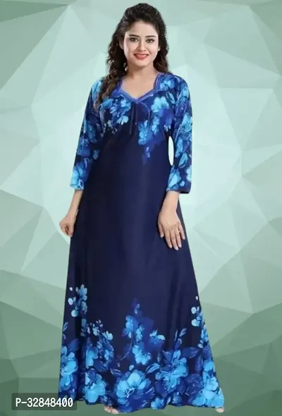 Elegant Satin Printed Nighty for Women-thumb0