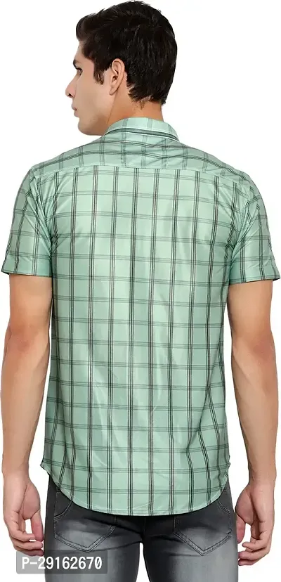 Reliable Green Cotton Blend Checked Casual Shirt For Men-thumb2