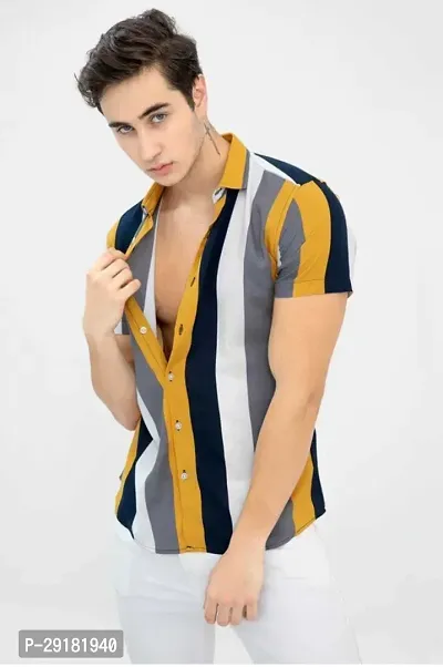 Reliable Multicoloured Cotton Lycra Striped Casual Shirt For Men-thumb2