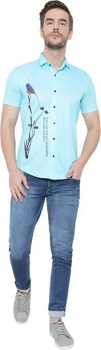 Reliable Turquoise Cotton Blend Printed Casual Shirt For Men-thumb4