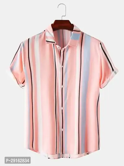 Reliable Pink Cotton Blend Striped Casual Shirt For Men-thumb0