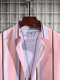 Reliable Pink Polyester Blend Striped Casual Shirt For Men-thumb3