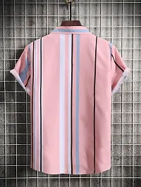 Reliable Pink Polyester Blend Striped Casual Shirt For Men-thumb1