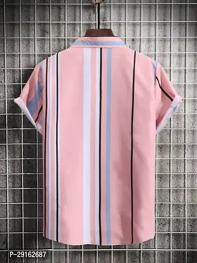 Reliable Pink Polyester Blend Striped Casual Shirt For Men-thumb2