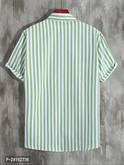 Reliable Green Polyester Blend Striped Casual Shirt For Men-thumb2