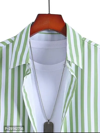 Reliable Green Polyester Blend Striped Casual Shirt For Men-thumb3