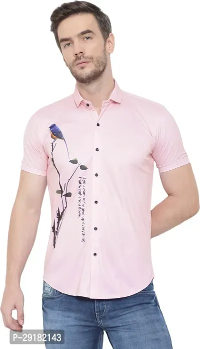 Reliable Pink Cotton Lycra Printed Casual Shirt For Men-thumb0