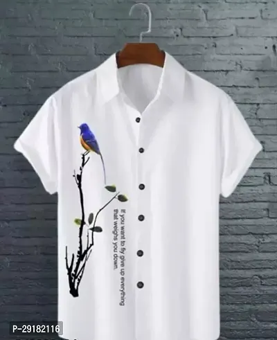 Reliable White Lycra Blend Printed Casual Shirt For Men-thumb0