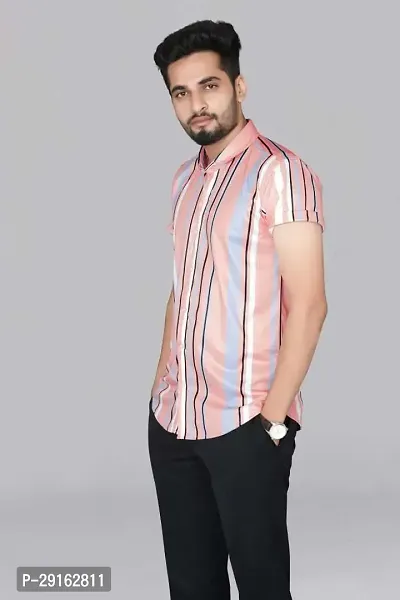 Reliable Pink Cotton Blend Striped Casual Shirt For Men-thumb3
