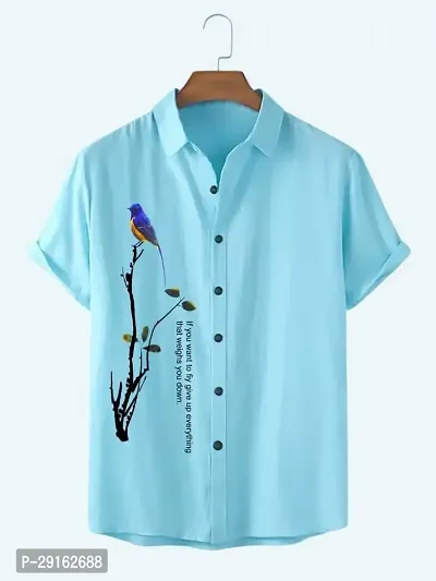 Reliable Blue Cotton Blend Printed Casual Shirt For Men