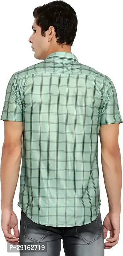 Reliable Green Cotton Blend Checked Casual Shirt For Men-thumb2