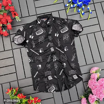 Reliable Black Polyester Blend Printed Casual Shirt For Men