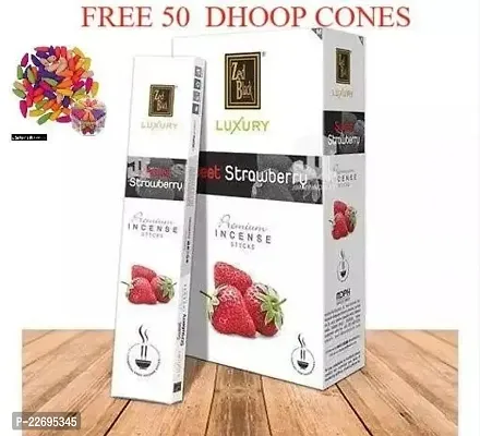 Zed Black Premium Strawberry Flavor Aggarbatti For Home Office And Temples( Pack Of 6 Pcs ) And 50 Pcs Dhoop Cones (High Fragrance)