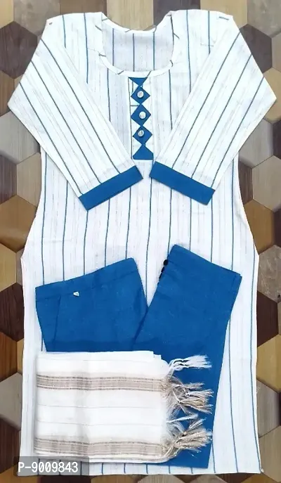 Khadi Cotton Kurti Pants Set with Dupatta for Female