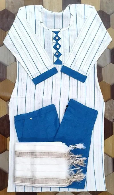 Khadi Kurti Pants Set with Dupatta for Female