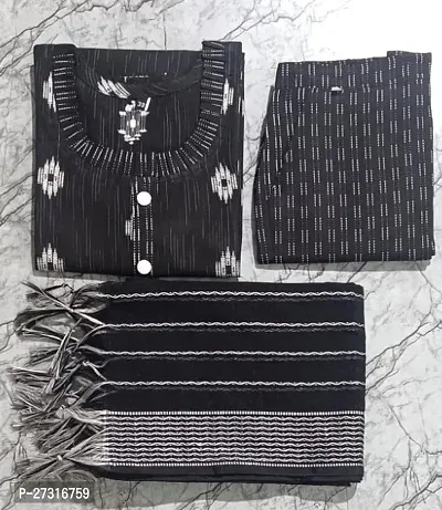 Trendy Designer Cotton Frill Kurti Pant Dupatta Set-thumb3