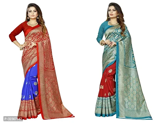 Beautiful Polycotton Printed Women Saree without Blouse piece-Pack Of 2-thumb0