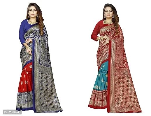 Beautiful Polycotton Printed Women Saree without Blouse piece-Pack Of 2-thumb0