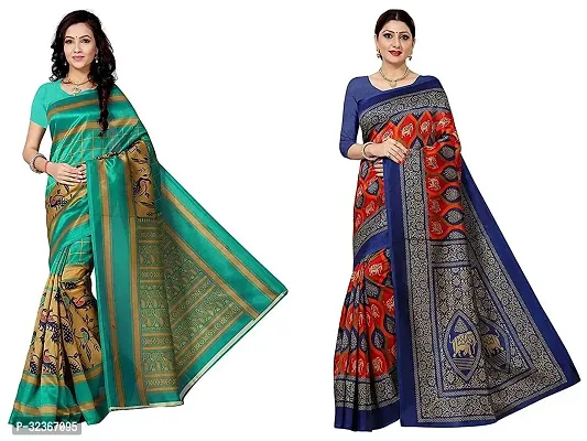 Beautiful Polycotton Printed Women Saree without Blouse piece-Pack Of 2-thumb0