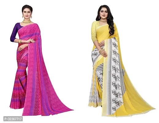 Beautiful Polycotton Printed Women Saree without Blouse piece-Pack Of 2-thumb0