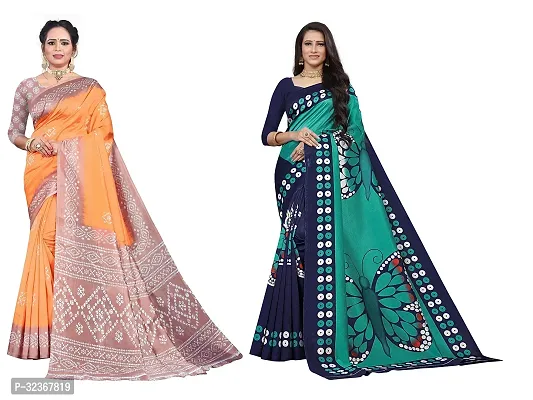 Beautiful Polycotton Printed Women Saree without Blouse piece-Pack Of 2-thumb0