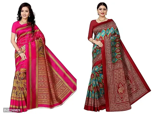 Beautiful Polycotton Printed Women Saree without Blouse piece-Pack Of 2-thumb0