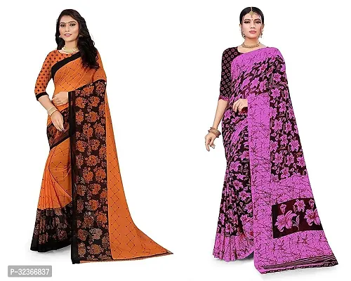 Beautiful Polycotton Printed Women Saree without Blouse piece-Pack Of 2-thumb0