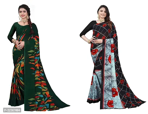 Beautiful Polycotton Printed Women Saree without Blouse piece-Pack Of 2-thumb0