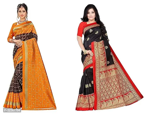 Beautiful Polycotton Printed Women Saree without Blouse piece-Pack Of 2-thumb0