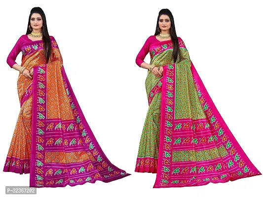 Beautiful Polycotton Printed Women Saree without Blouse piece-Pack Of 2-thumb0