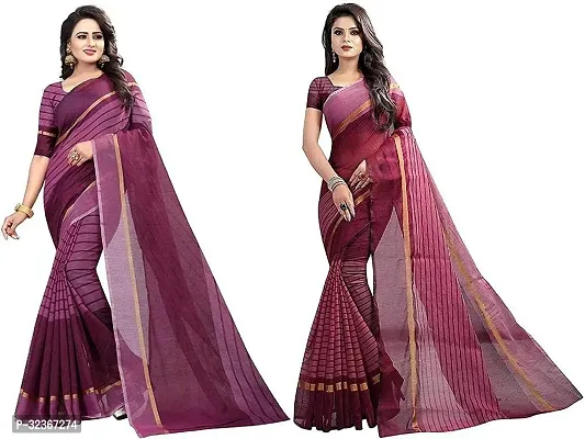 Beautiful Polycotton Printed Women Saree without Blouse piece-Pack Of 2-thumb0