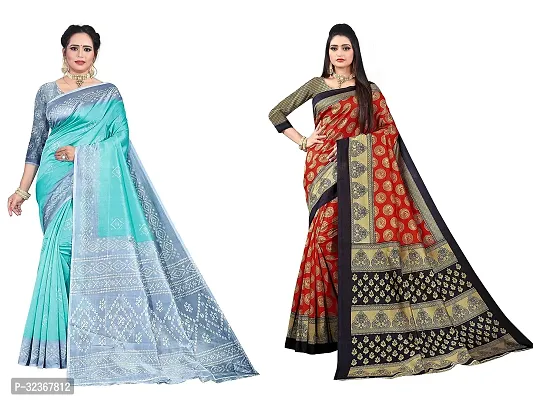 Beautiful Polycotton Printed Women Saree without Blouse piece-Pack Of 2-thumb0