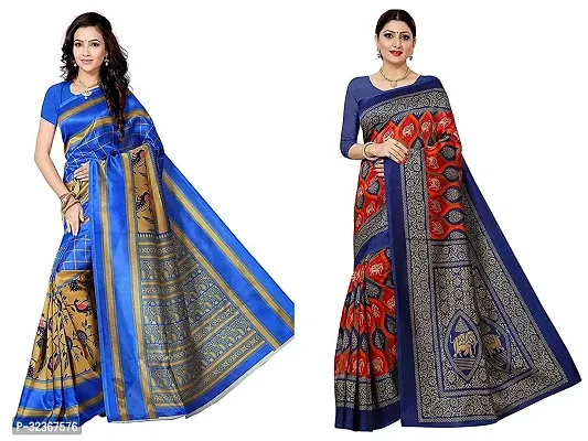 Beautiful Polycotton Printed Women Saree without Blouse piece-Pack Of 2-thumb0