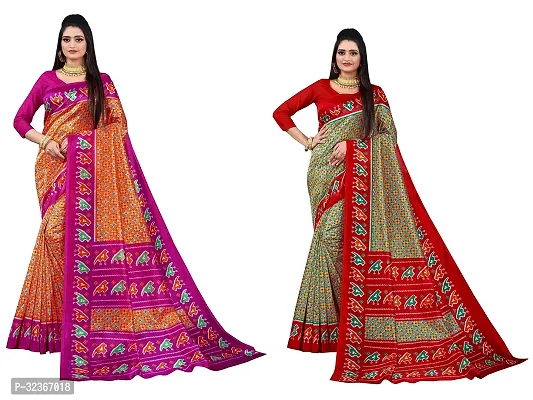 Beautiful Polycotton Printed Women Saree without Blouse piece-Pack Of 2-thumb0