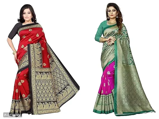 Beautiful Polycotton Printed Women Saree without Blouse piece-Pack Of 2-thumb0