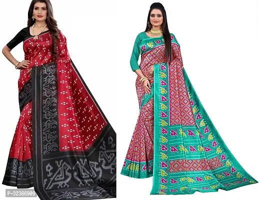 Beautiful Polycotton Printed Women Saree without Blouse piece-Pack Of 2-thumb0