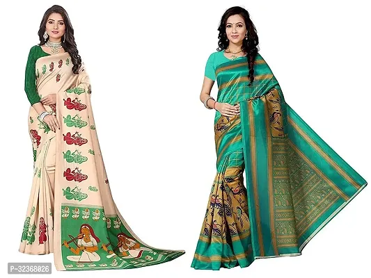 Beautiful Polycotton Printed Women Saree without Blouse piece-Pack Of 2-thumb0