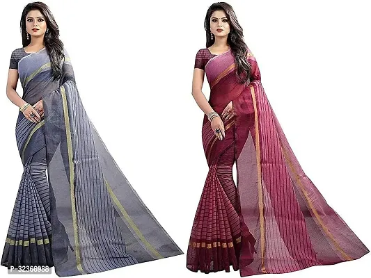 Beautiful Polycotton Striped Women Saree without Blouse piece-Pack Of 2-thumb0