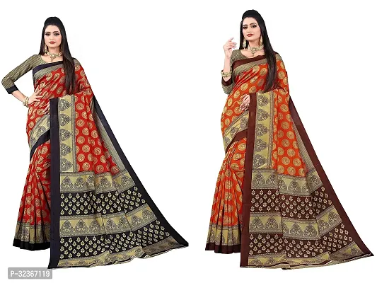 Beautiful Polycotton Printed Women Saree without Blouse piece-Pack Of 2-thumb0